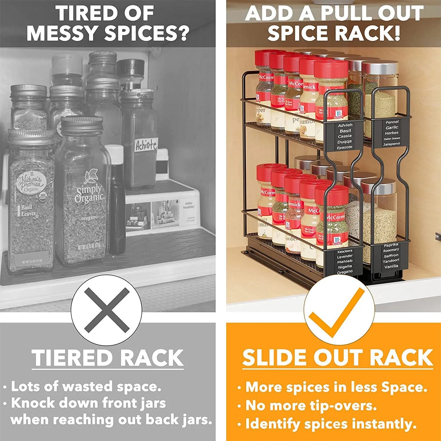 Pull Out Spice Rack Organizer for Cabinet – Heavy Duty Slide Out Design