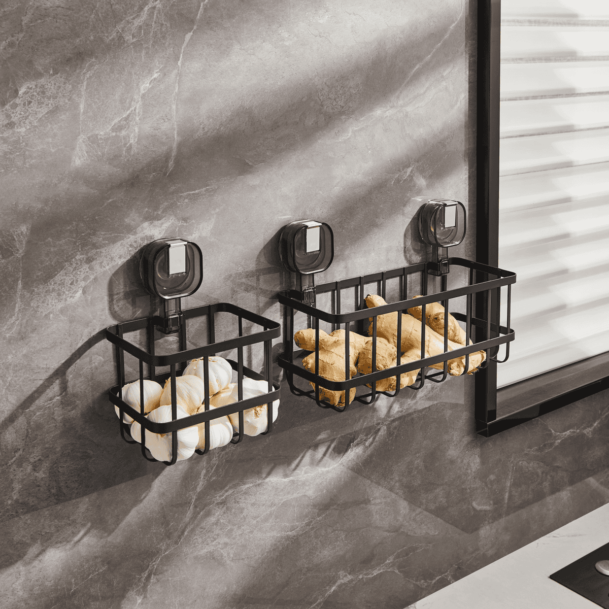 No-Drill Iron Suction Storage Rack: Ideal for Kitchen and Bathroom Use