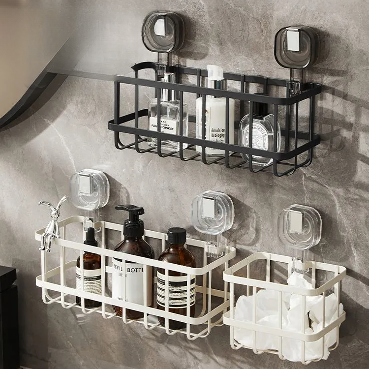 No-Drill Iron Suction Storage Rack: Ideal for Kitchen and Bathroom Use