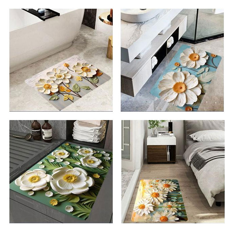3D Floral Diatomite Absorbent Mat – Stylish & Quick-Drying