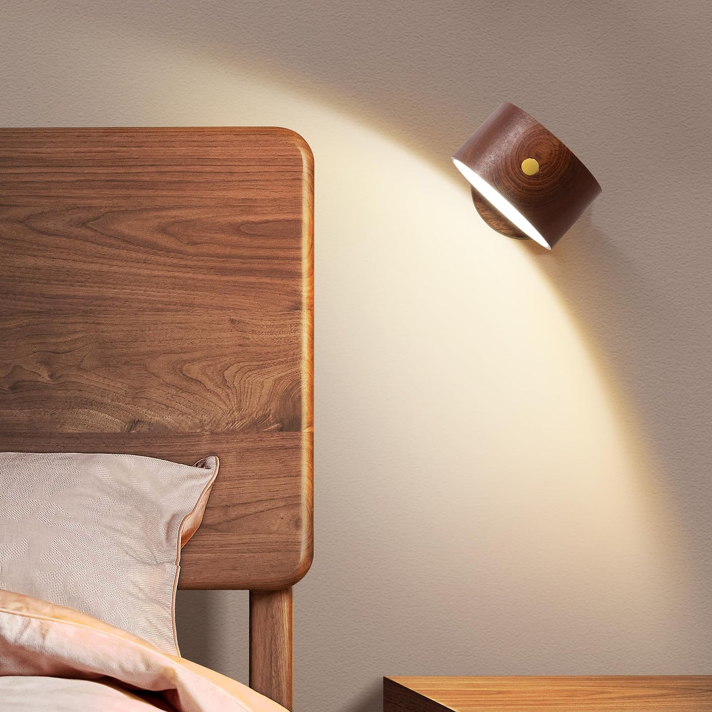 360-Degree Rotating Walnut Magnetic Wall Lamp