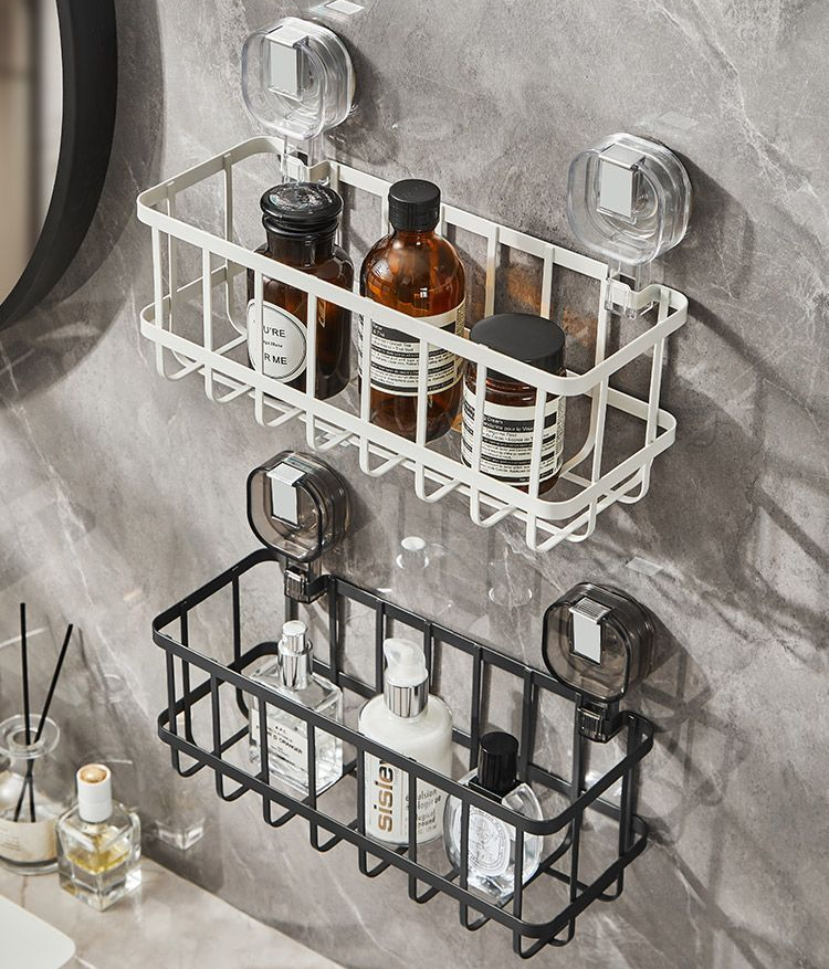 No-Drill Iron Suction Storage Rack: Ideal for Kitchen and Bathroom Use