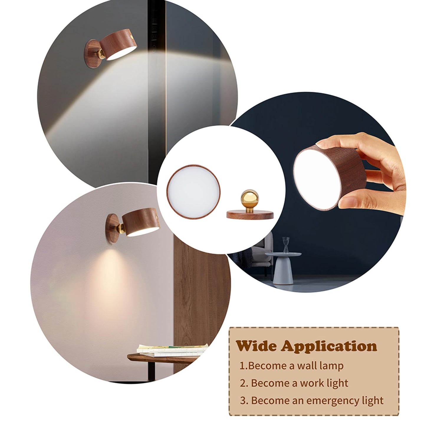 360-Degree Rotating Walnut Magnetic Wall Lamp