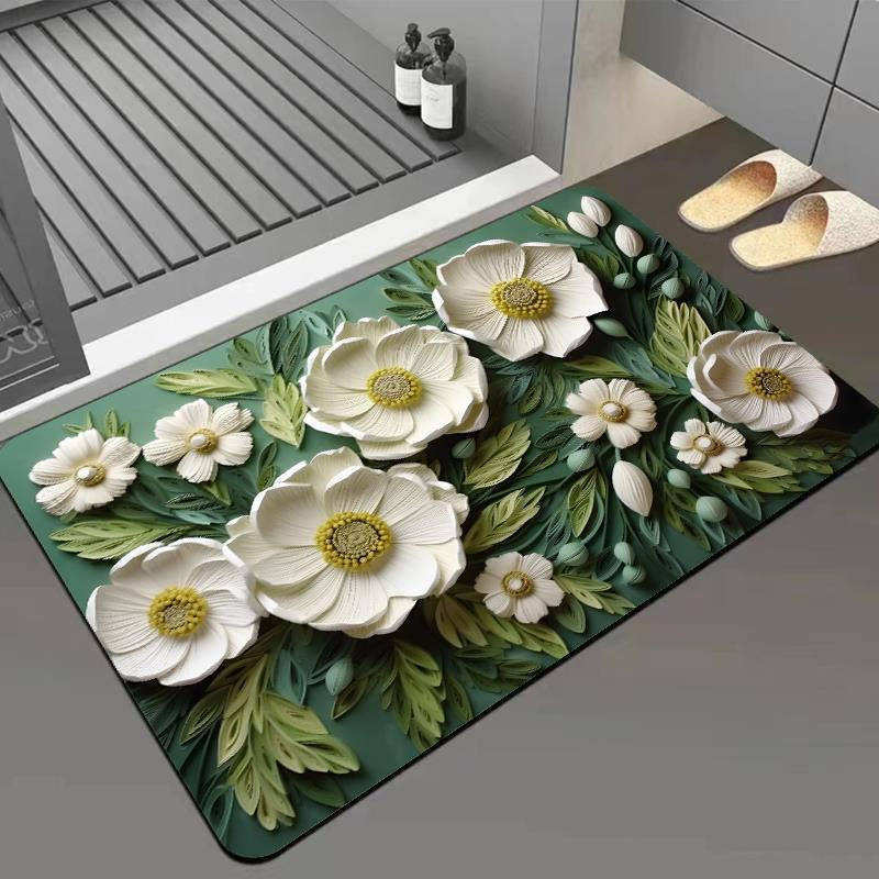 3D Floral Diatomite Absorbent Mat – Stylish & Quick-Drying