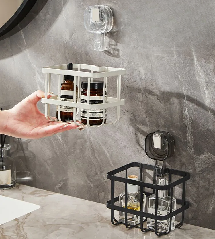 No-Drill Iron Suction Storage Rack: Ideal for Kitchen and Bathroom Use