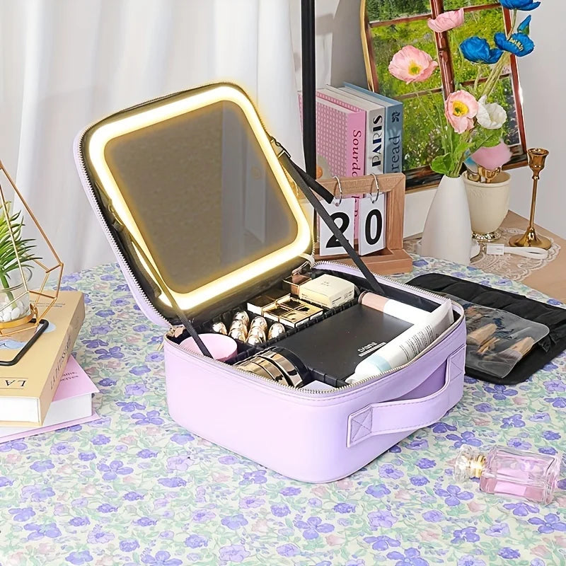 LED Mirror Cosmetic Bag, Portable and Spacious for Travel