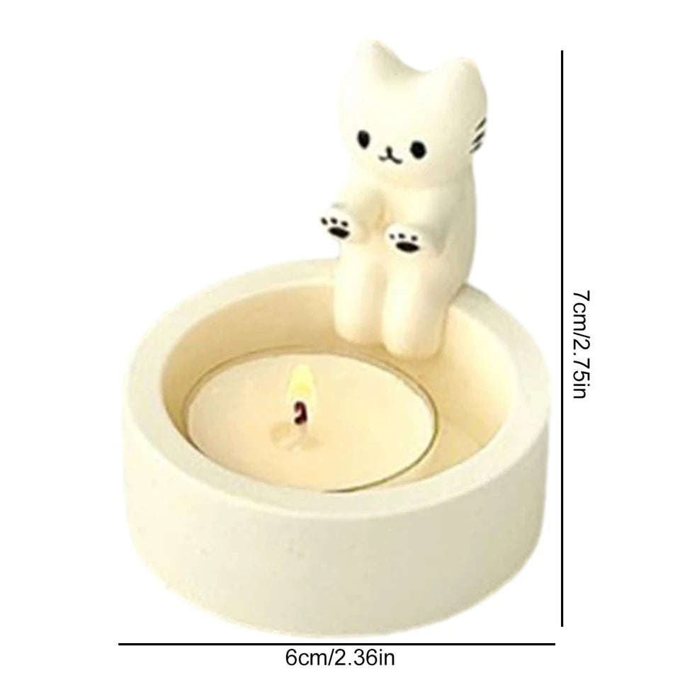 Mini Cat Candlestick Cute Grille Resin Cat Aromatherapy Candlestick Living Room Desktop Decoration Birthday Gift Ornament