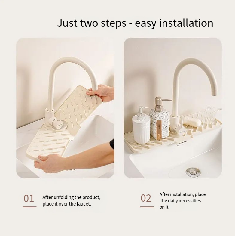 Wave‑Pattern Silicone Faucet Draining Mat – 5° Sloped Non‑Slip Drip Pad (70 mm)