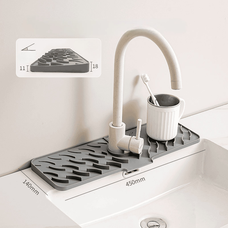 Wave‑Pattern Silicone Faucet Draining Mat – 5° Sloped Non‑Slip Drip Pad (70 mm)