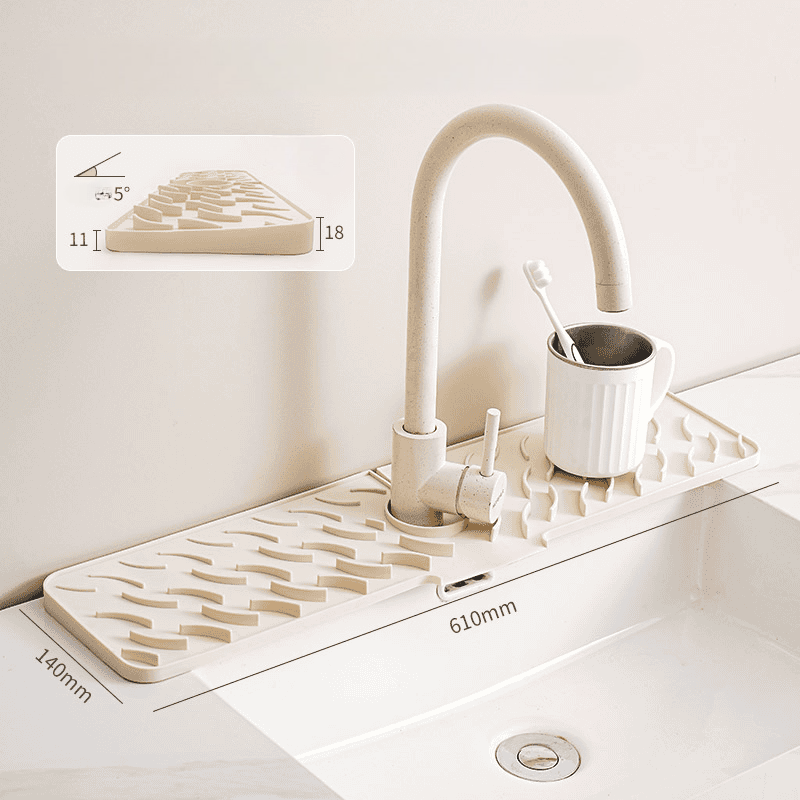 Wave‑Pattern Silicone Faucet Draining Mat – 5° Sloped Non‑Slip Drip Pad (70 mm)