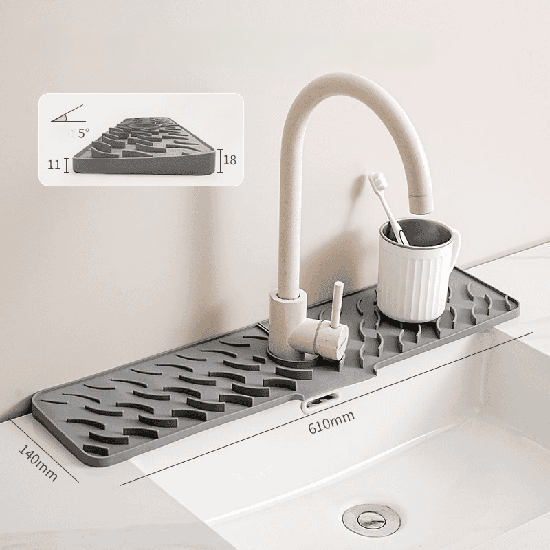 Wave‑Pattern Silicone Faucet Draining Mat – 5° Sloped Non‑Slip Drip Pad (70 mm)