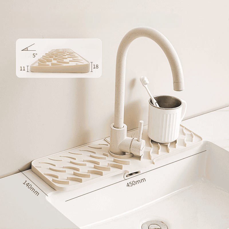 Wave‑Pattern Silicone Faucet Draining Mat – 5° Sloped Non‑Slip Drip Pad (70 mm)