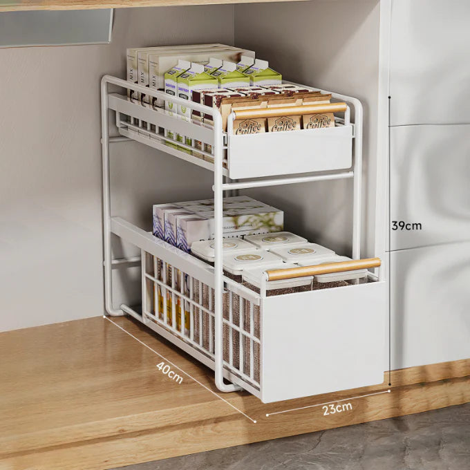 No-Drill Under-Sink Pull-Out Organizer – Heavy-Duty Slide Rack with Anti-Rust Coating