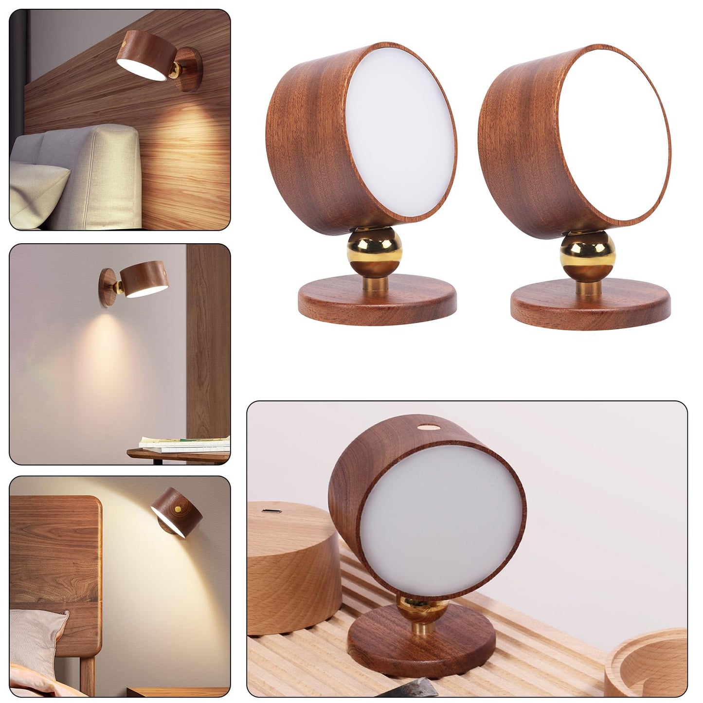 360-Degree Rotating Walnut Magnetic Wall Lamp