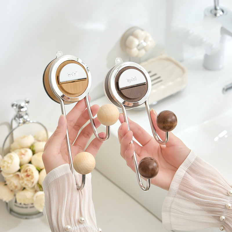 No-Drill Suction Walnut Wood & Steel Toilet Paper Holder