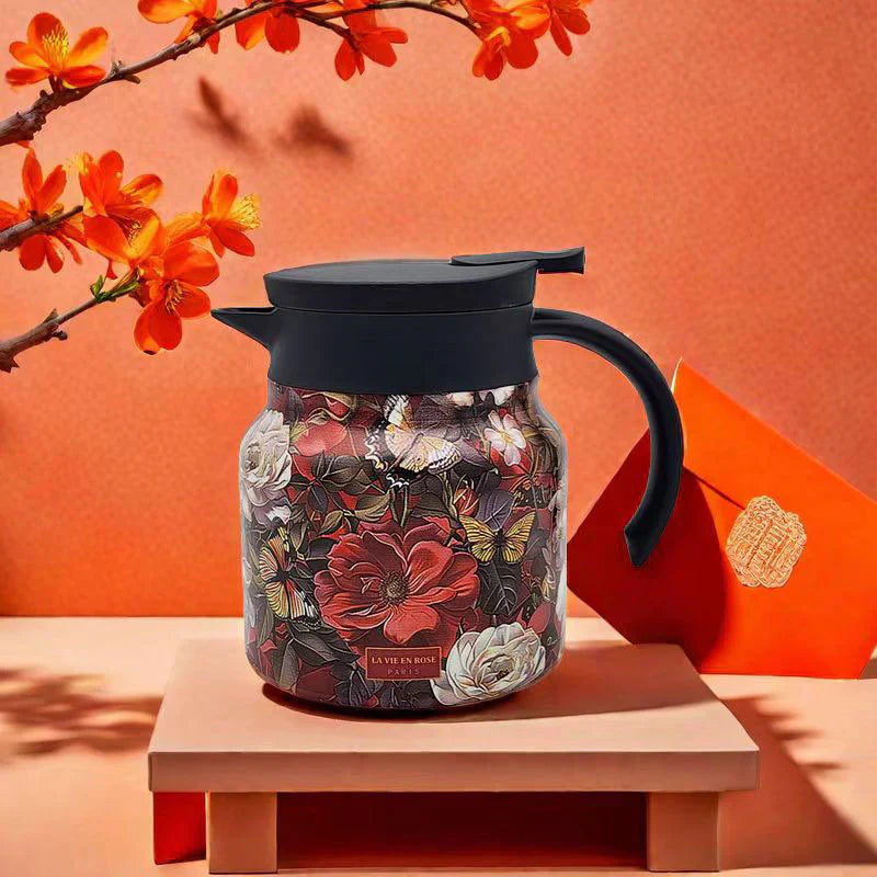 Vintage Floral Pattern Tea Thermos – Built-In Infuser, 28 Oz/35 Oz