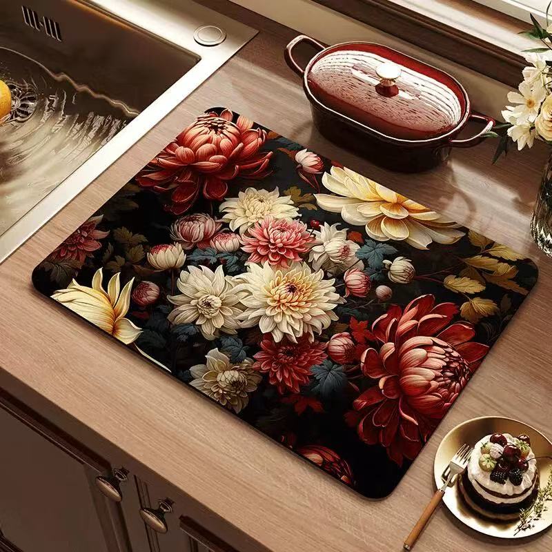 Elegant Floral Absorbent Mat – Heat-Resistant & Non-Slip