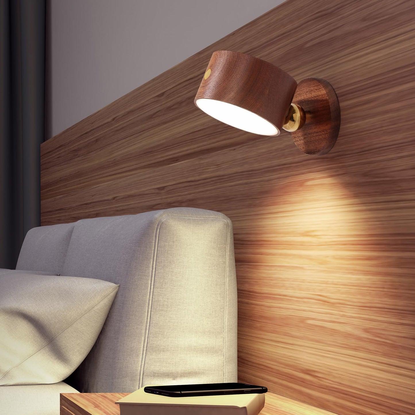 360-Degree Rotating Walnut Magnetic Wall Lamp