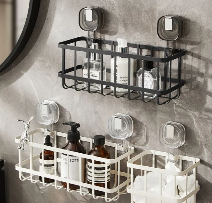 No-Drill Iron Suction Storage Rack: Ideal for Kitchen and Bathroom Use