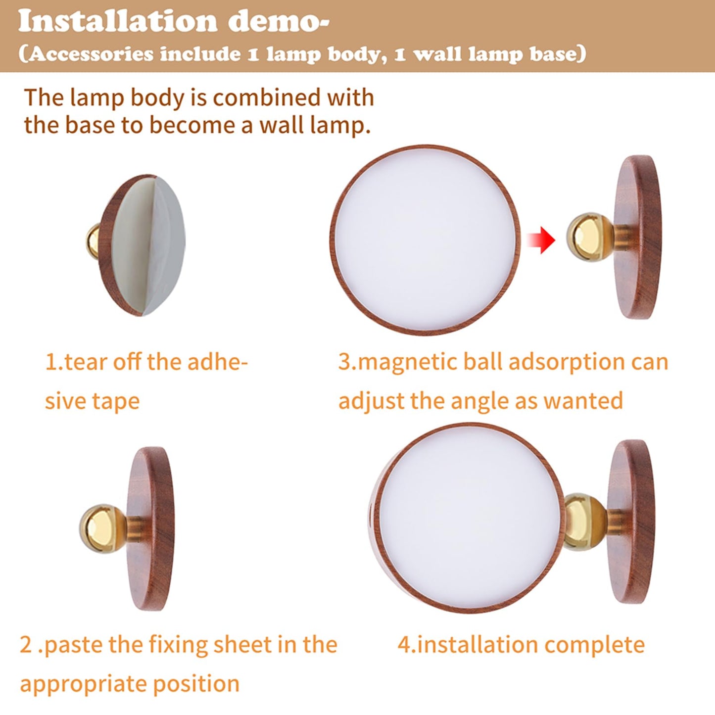 360-Degree Rotating Walnut Magnetic Wall Lamp