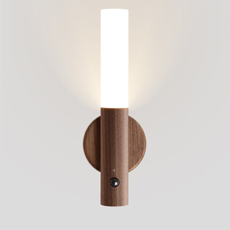 No-Drill Magnetic Walnut Motion Sensor Wall Lamp - Wireless Convenience and Elegant Design