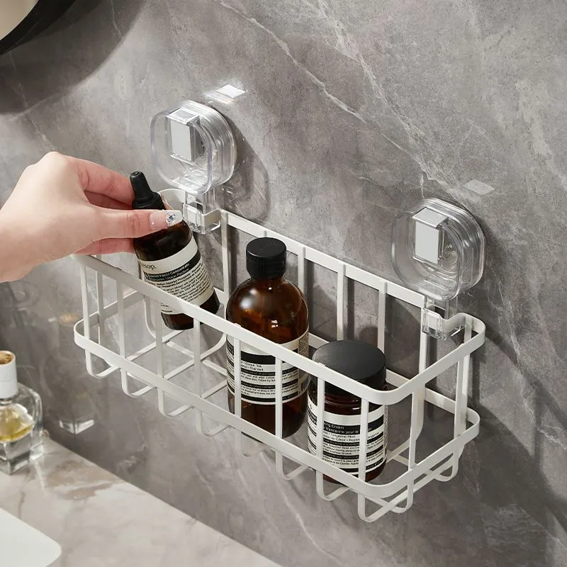 No-Drill Iron Suction Storage Rack: Ideal for Kitchen and Bathroom Use