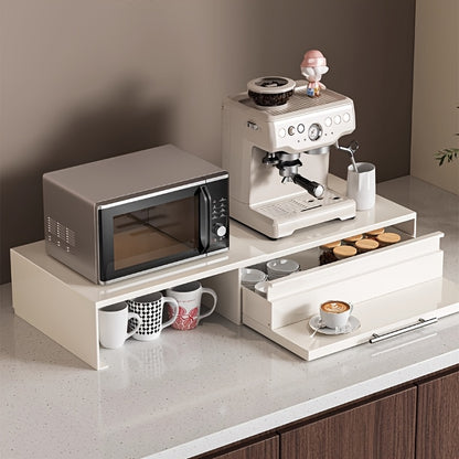 Expandable Steel Coffee Station Organizer with Drawer –Kitchen Counter & Microwave Storage Rack