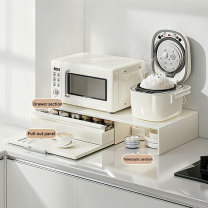 Expandable Steel Coffee Station Organizer with Drawer –Kitchen Counter & Microwave Storage Rack