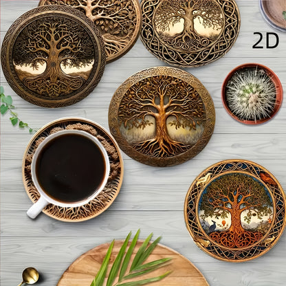 8Pcs Life Tree Series Wooden Coasters