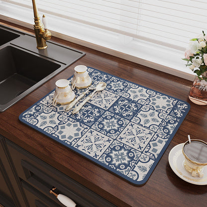 Retro Quick-Drying Water-Draining Mat for Kitchen Bar Countertops