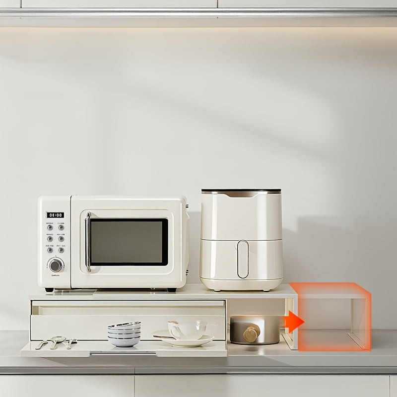 Expandable Steel Coffee Station Organizer with Drawer –Kitchen Counter & Microwave Storage Rack