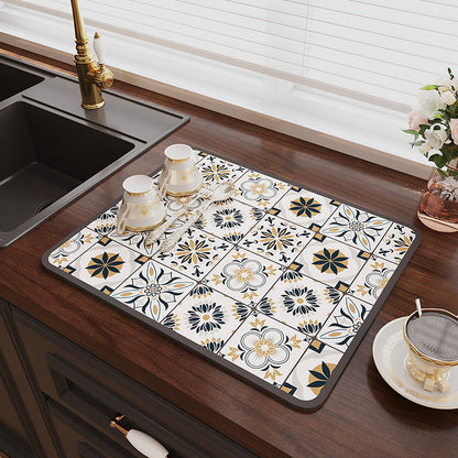 Retro Quick-Drying Water-Draining Mat for Kitchen Bar Countertops