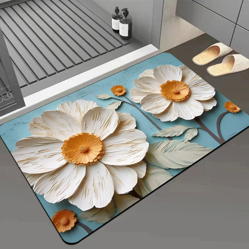 3D Floral Diatomite Absorbent Mat – Stylish & Quick-Drying