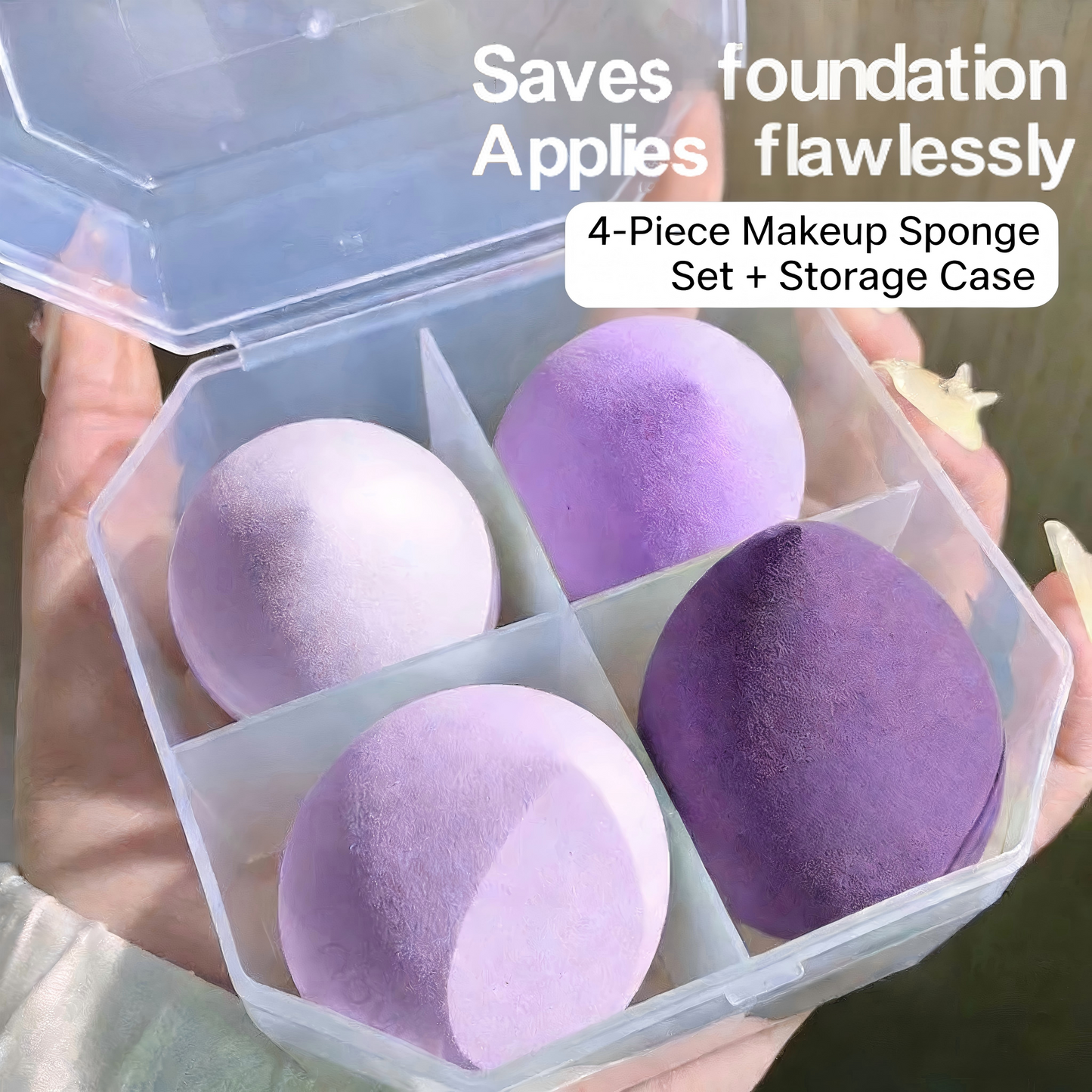 4-Pack Beveled Makeup Sponges - Dual-Use Foundation & Powder Puff
