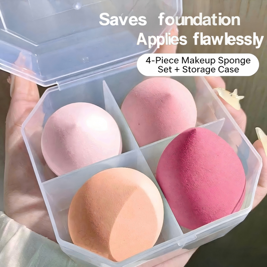 4-Pack Beveled Makeup Sponges - Dual-Use Foundation & Powder Puff