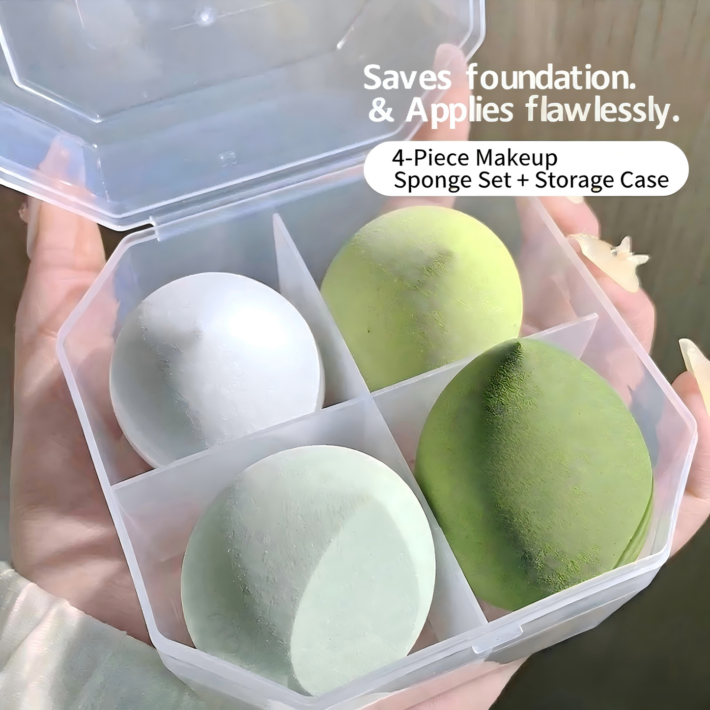 4-Pack Beveled Makeup Sponges - Dual-Use Foundation & Powder Puff