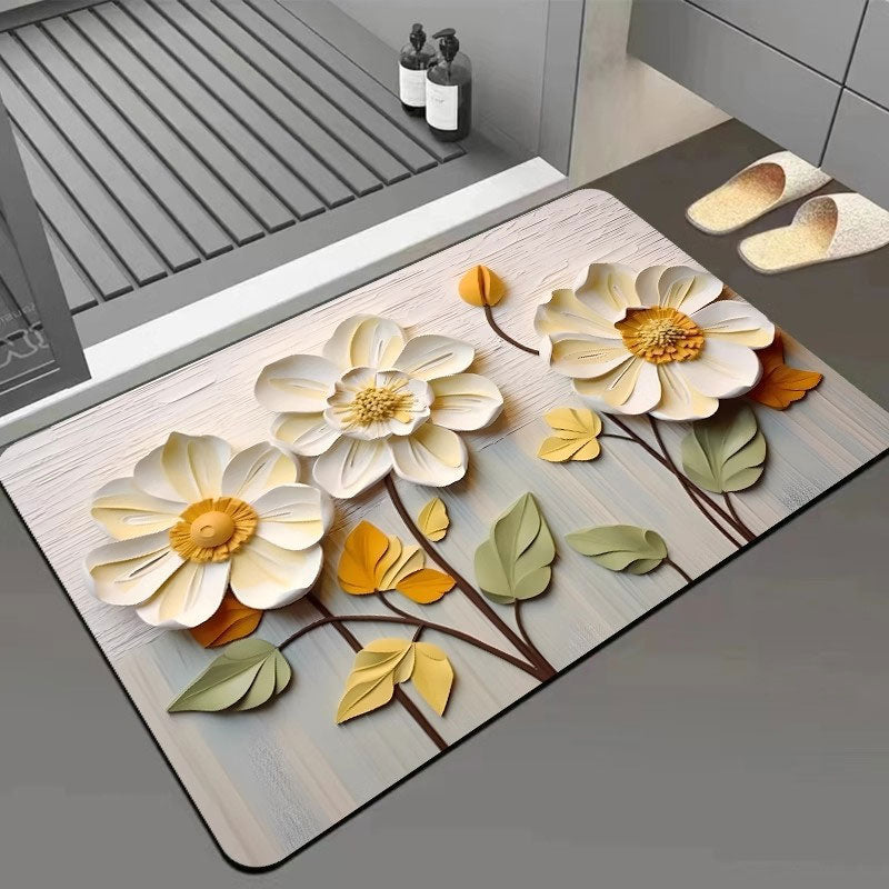 3D Floral Diatomite Absorbent Mat – Stylish & Quick-Drying