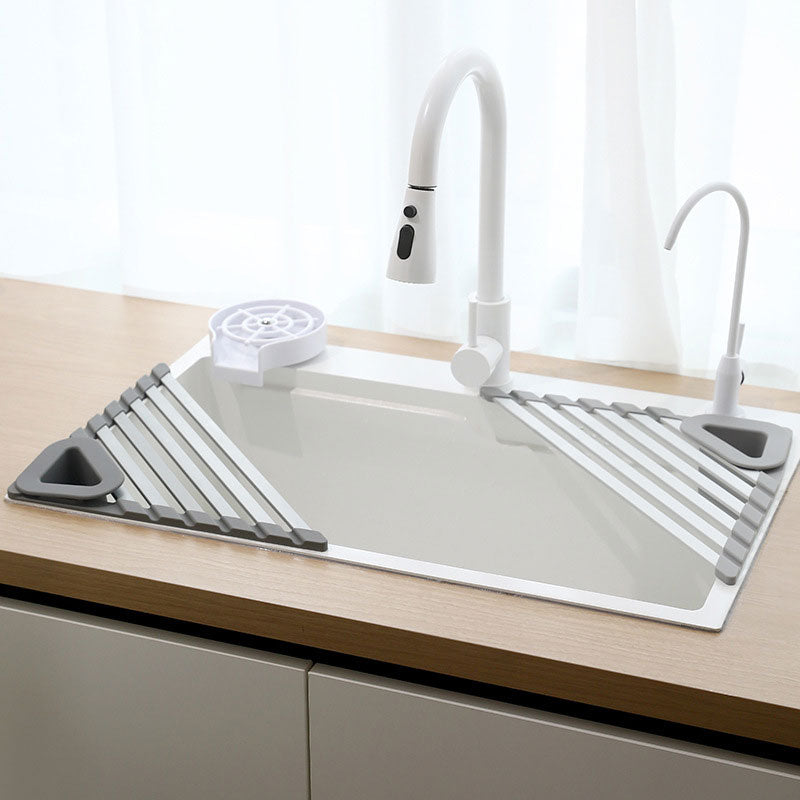 TriFlow Corner DryHub: Collapsible Sink Rack for Dishes, Cups & Utensils