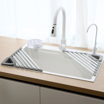 TriFlow Corner DryHub: Collapsible Sink Rack for Dishes, Cups & Utensils