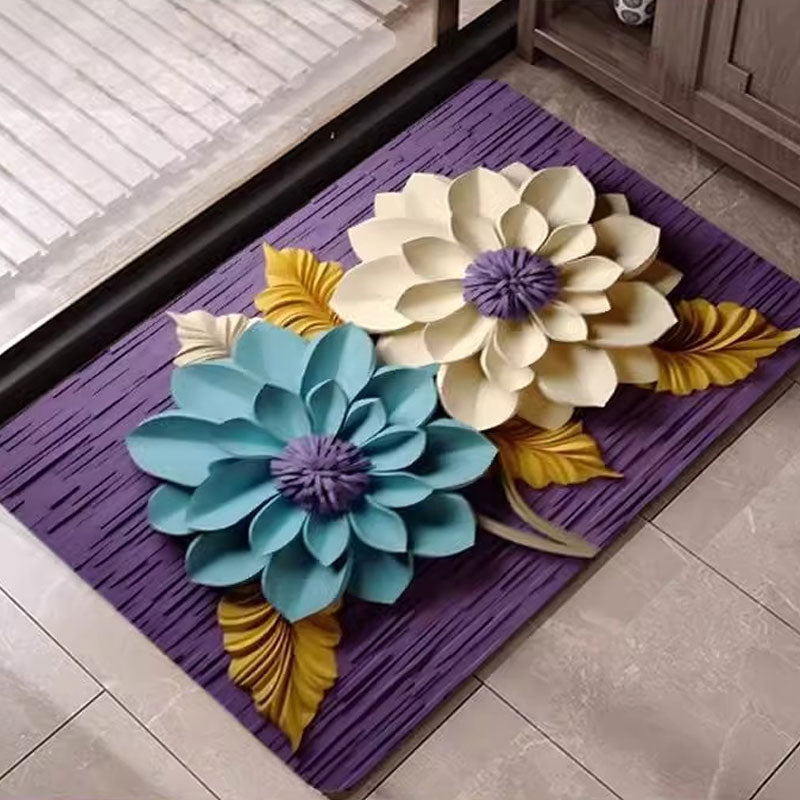 3D Floral Diatomite Absorbent Mat – Stylish & Quick-Drying