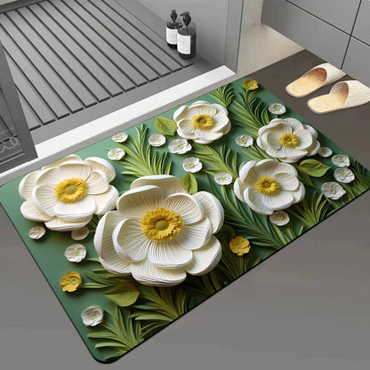 3D Floral Diatomite Absorbent Mat – Stylish & Quick-Drying