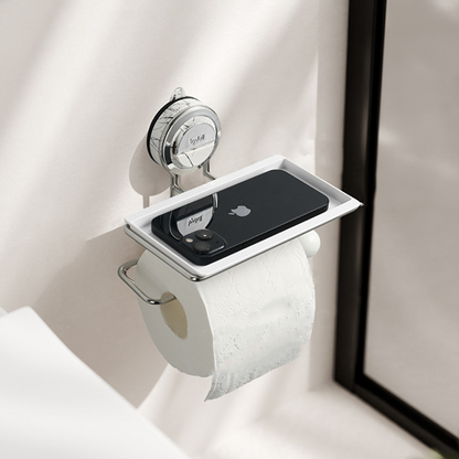 No-Drill Suction Walnut Wood & Steel Toilet Paper Holder