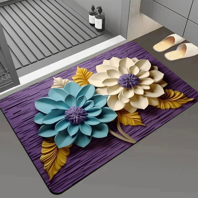 3D Floral Diatomite Absorbent Mat – Stylish & Quick-Drying