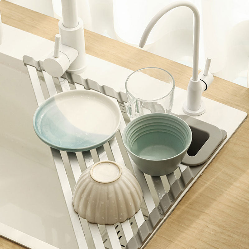 TriFlow Corner DryHub: Collapsible Sink Rack for Dishes, Cups & Utensils