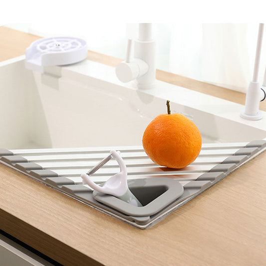 TriFlow Corner DryHub: Collapsible Sink Rack for Dishes, Cups & Utensils