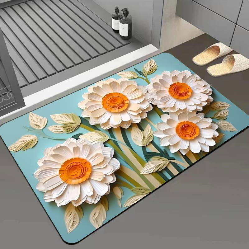 3D Floral Diatomite Absorbent Mat – Stylish & Quick-Drying