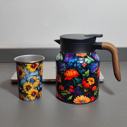 Vintage Floral Pattern Tea Thermos – Built-In Infuser, 28 Oz/35 Oz