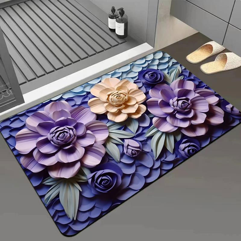 3D Floral Diatomite Absorbent Mat – Stylish & Quick-Drying