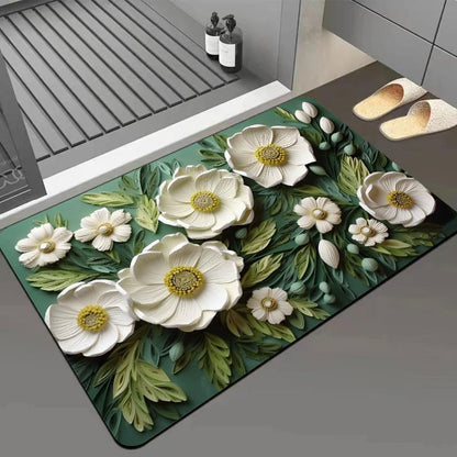 3D Floral Diatomite Absorbent Mat – Stylish & Quick-Drying