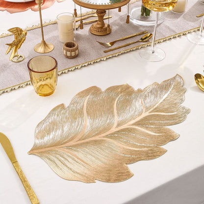 3D Gold-Embossed Leaf Placemat – Heat-Resistant & Non-Slip